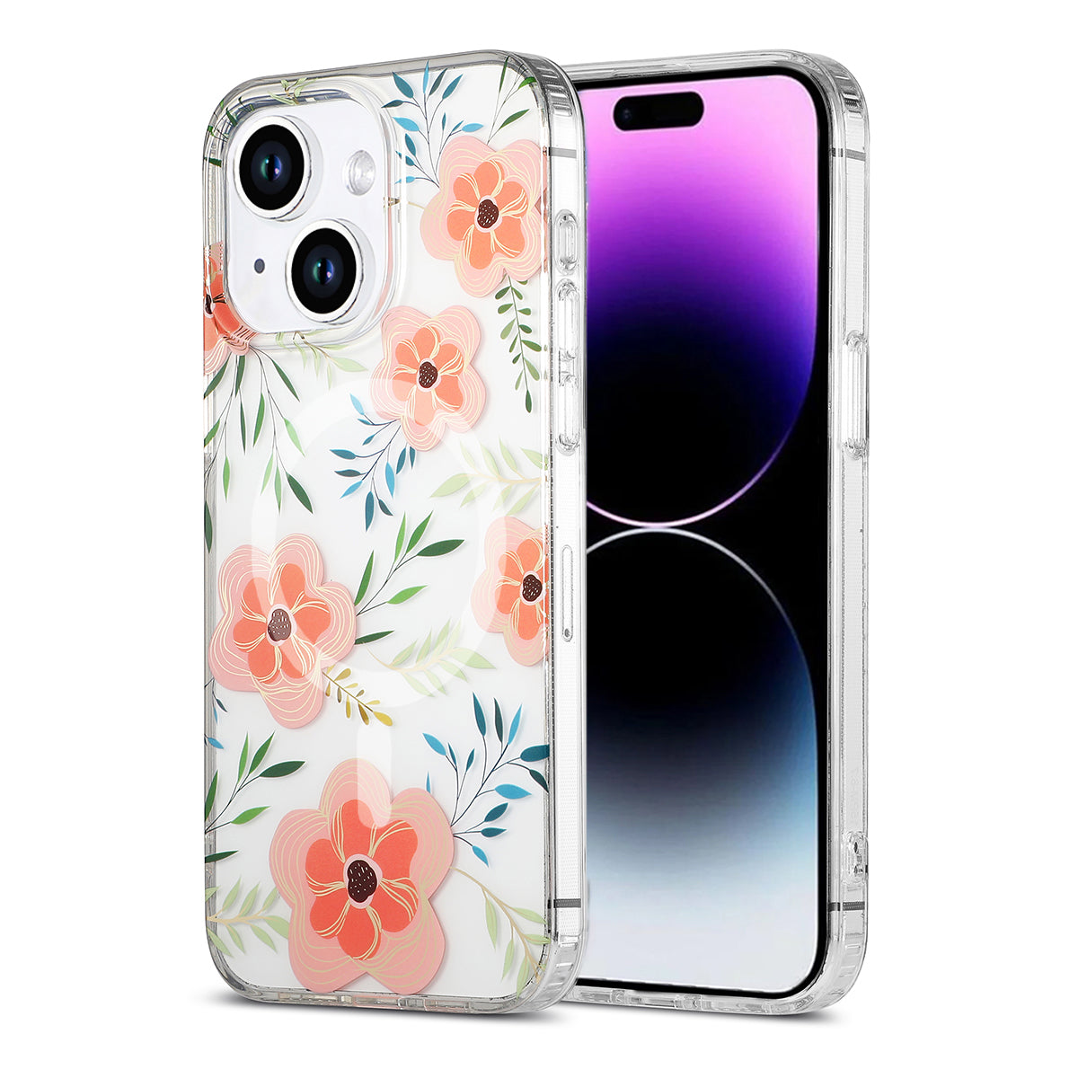 iPhone 14/15 Plus Mobilskal MagSafe - Blommor Rosa image 1