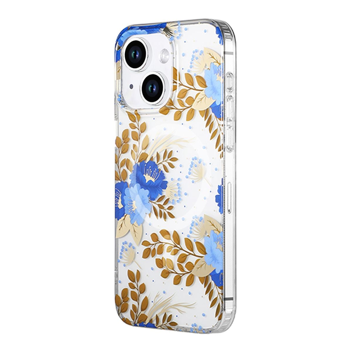 iPhone 14/15 Plus Mobilskal MagSafe - Blommor Blå/Guld image 2
