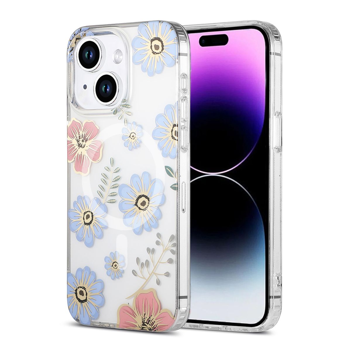 iPhone 14/15 Plus Mobilskal MagSafe - Blommor Röd/Blå image 1