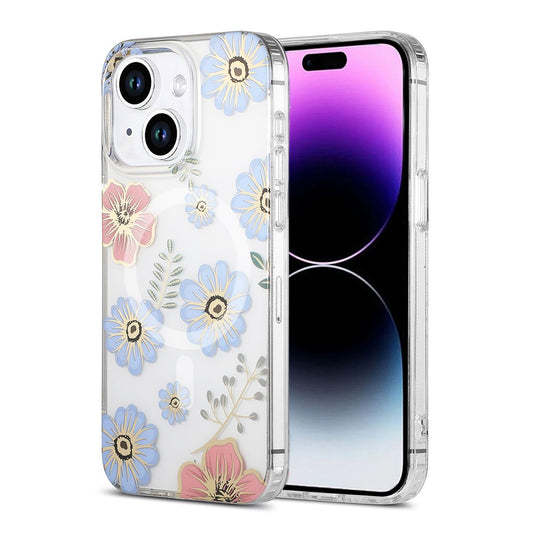 iPhone 14/15 Plus Mobilskal MagSafe - Blommor Röd/Blå image 1