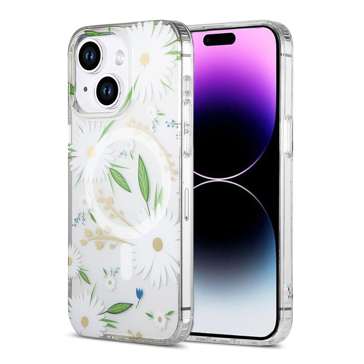 iPhone 15 Mobilskal MagSafe - Blommor Vit image 1
