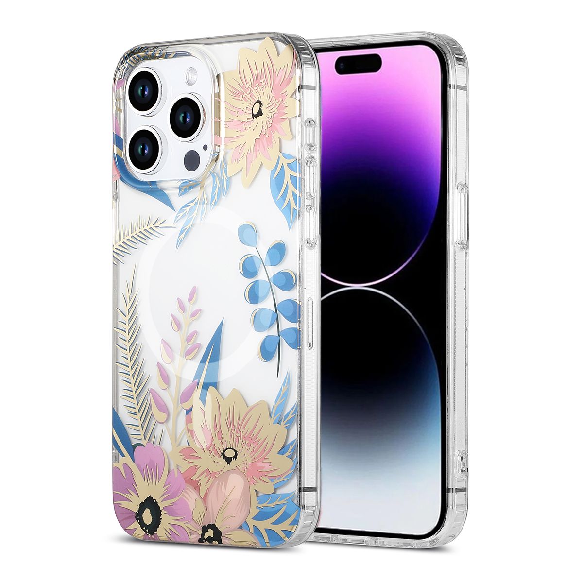 iPhone 14 Pro Max Mobilskal MagSafe - Blommor Rosa/Blå image 1