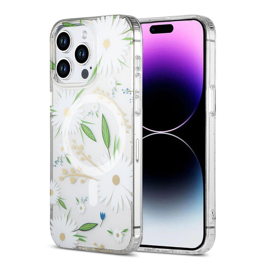 iPhone 14 Pro Mobilskal MagSafe - Blommor Vit image 1