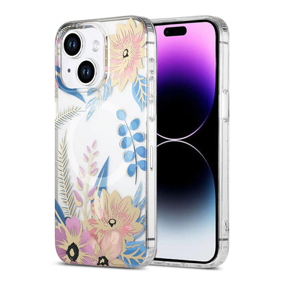 iPhone 13/14 Mobilskal MagSafe - Blommor Rosa/Blå image 1