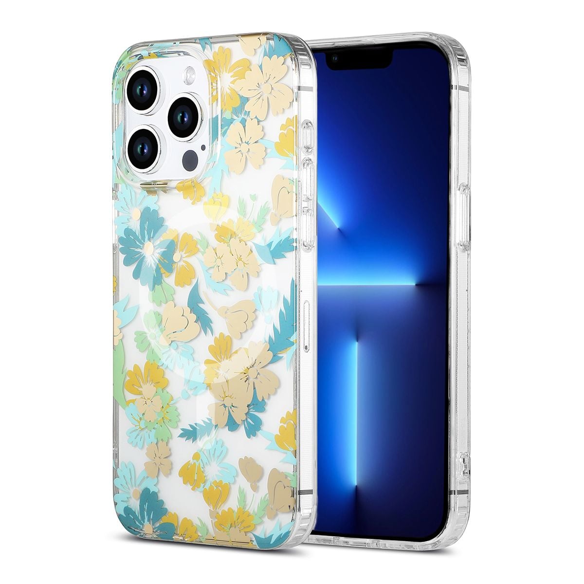 iPhone 13 Pro Max Mobilskal MagSafe - Blommor Turkos image 1