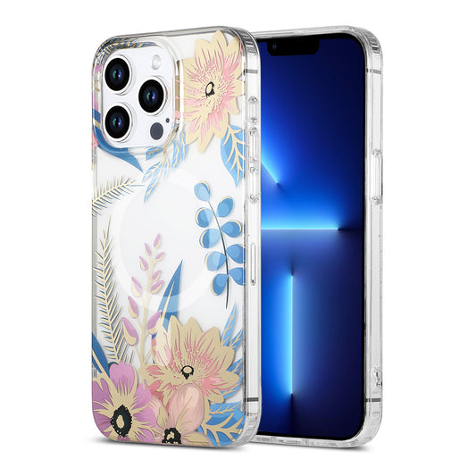 iPhone 13 Pro Mobilskal MagSafe - Blommor Rosa/Blå image 1