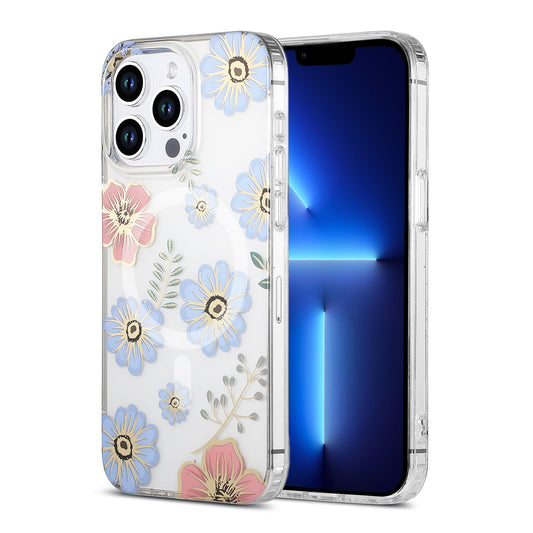 iPhone 13 Pro Mobilskal MagSafe - Blommor Röd/Blå image 1