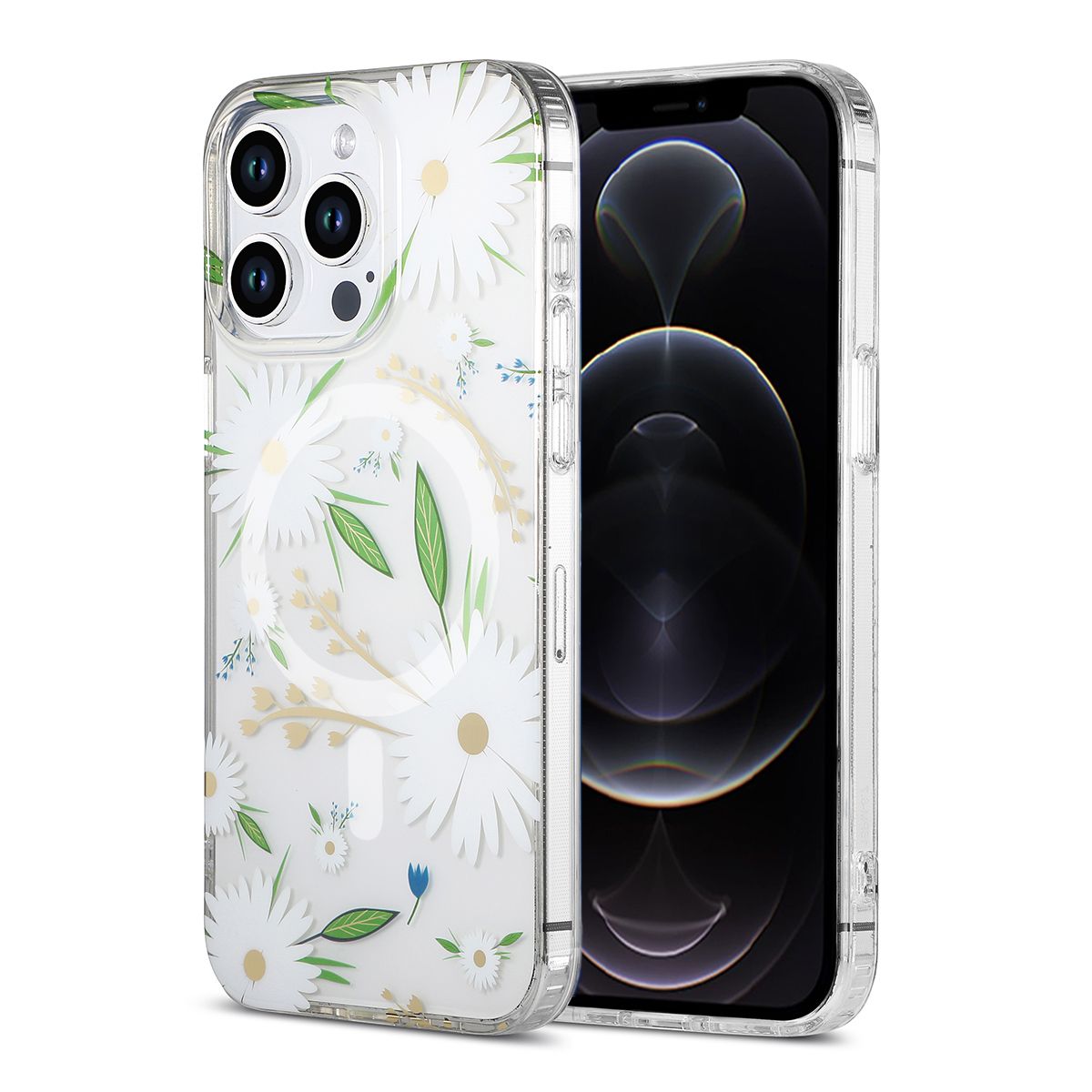 iPhone 12 Pro Max Mobilskal MagSafe - Blommor Vit image 1