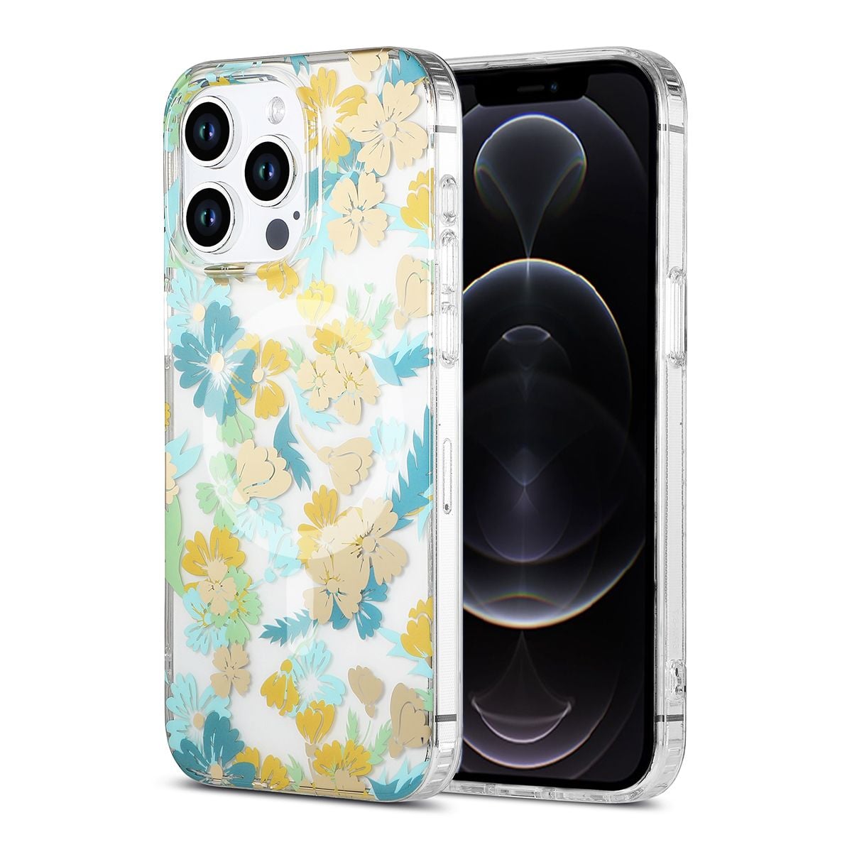 iPhone 12/12 Pro Mobilskal MagSafe - Blommor Turkos image 1