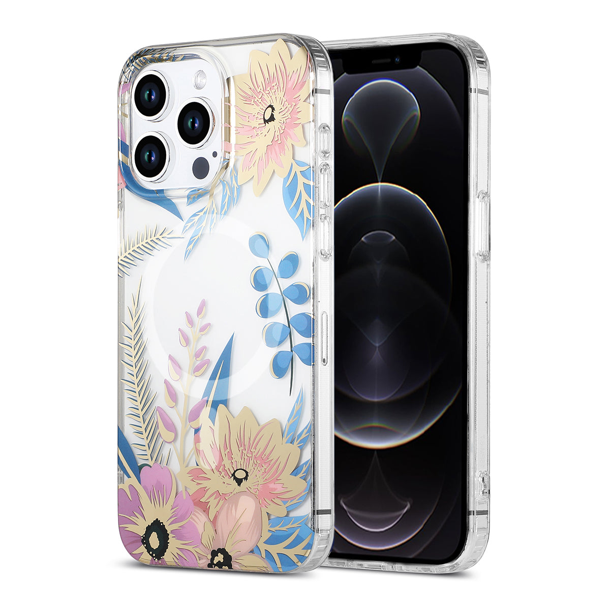iPhone 12/12 Pro Mobilskal MagSafe - Blommor Rosa/Blå image 1