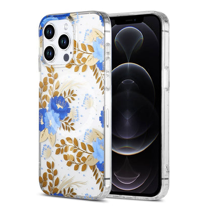 iPhone 12/12 Pro Mobilskal MagSafe - Blommor Blå/Guld image 1