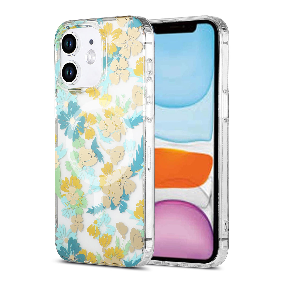 iPhone 11 Mobilskal MagSafe - Blommor Turkos image 1