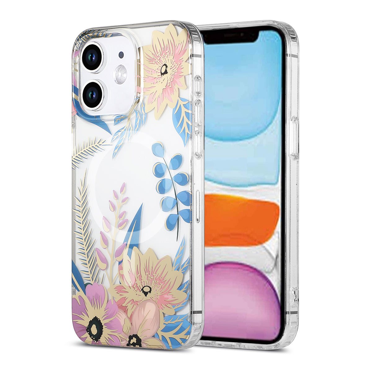 iPhone 11 Mobilskal MagSafe - Blommor Rosa/Blå image 1
