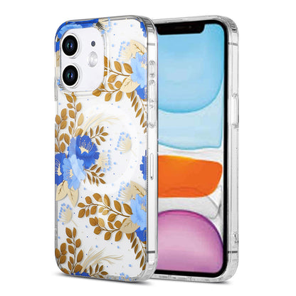 iPhone 11 Mobilskal MagSafe - Blommor Blå/Guld image 1