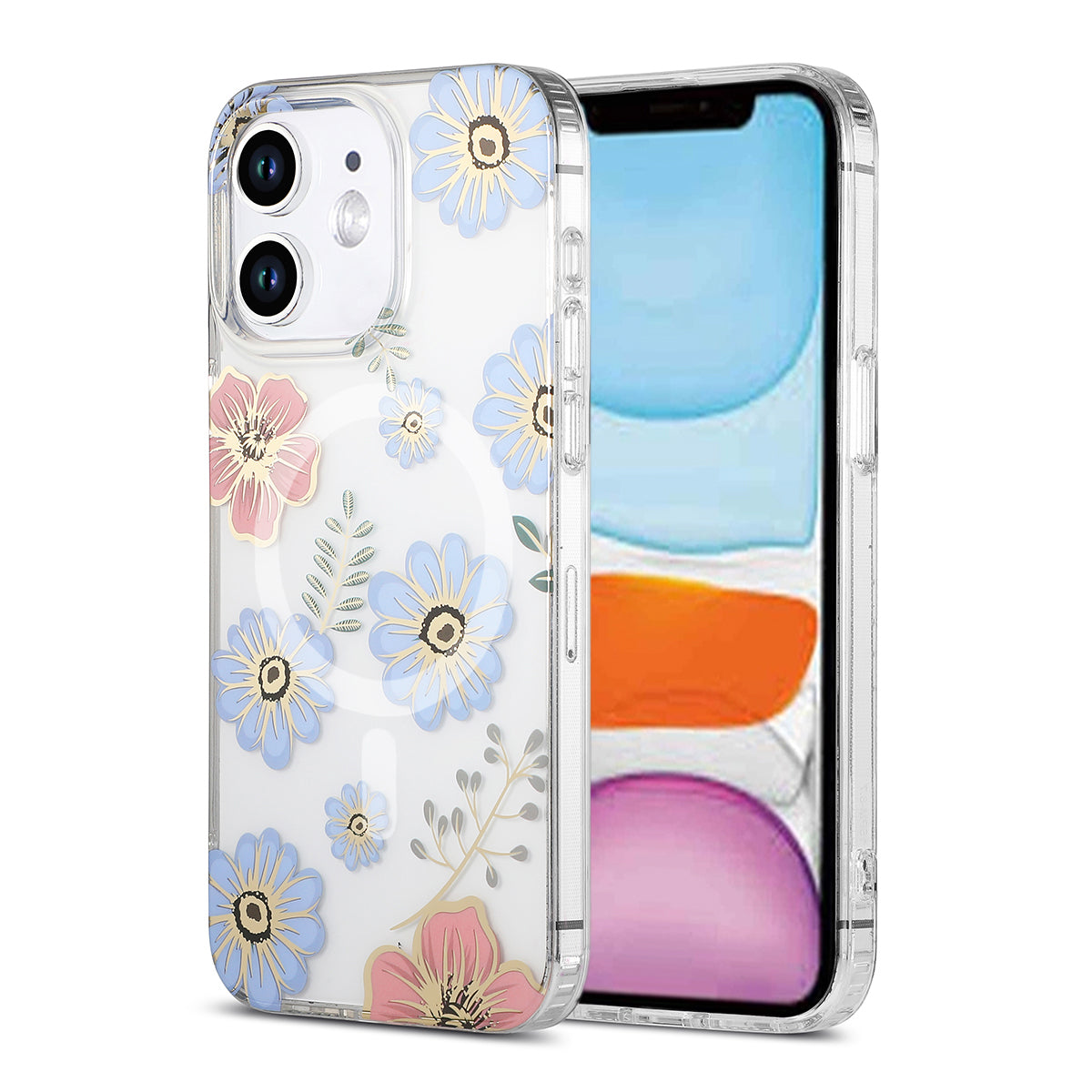 iPhone 11 Mobilskal MagSafe - Blommor Röd/Blå image 1