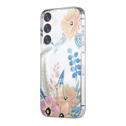 Samsung Galaxy S24 Mobilskal Magnet - Blommor Rosa/Blå image 2