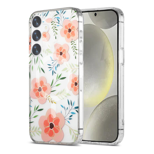 Samsung Galaxy S24 Mobilskal Magnet - Blommor Rosa image 1