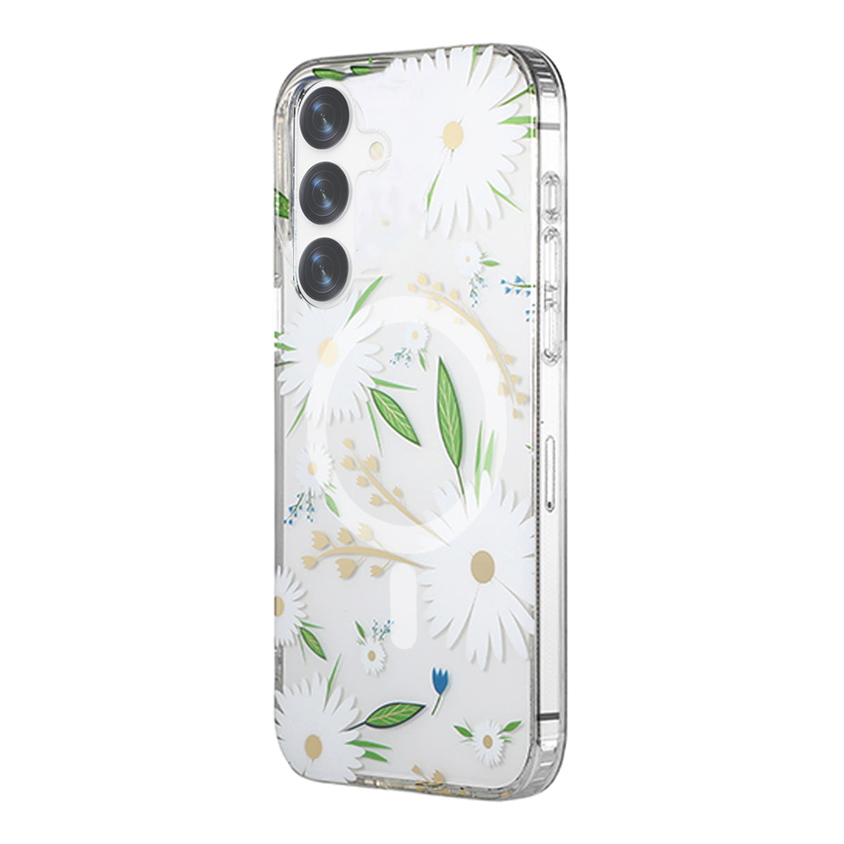 Samsung Galaxy S24 Mobilskal Magnet - Blommor Vit image 1