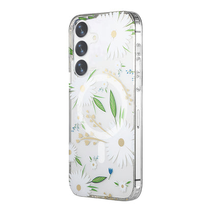 Samsung Galaxy S24 Mobilskal Magnet - Blommor Vit image 1