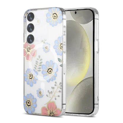 Samsung Galaxy S24 Mobilskal Magnet - Blommor Röd/Blå image 1