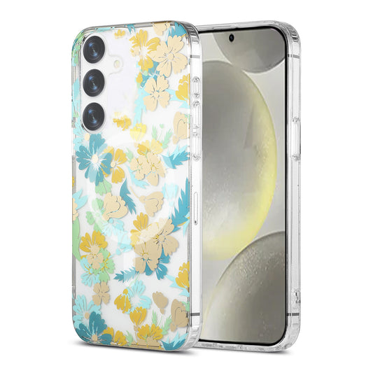 Samsung Galaxy S24 Plus Mobilskal Magnet - Blommor Turkos image 1