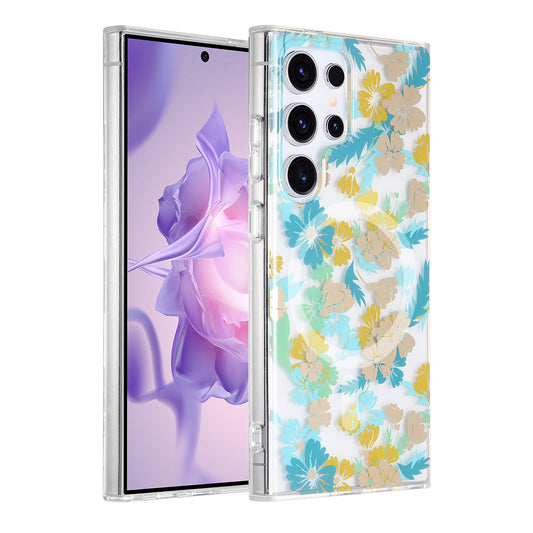 Samsung Galaxy S24 Ultra Mobilskal Magnet - Blommor Turkos image 1