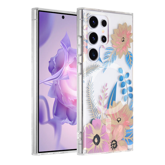 Samsung Galaxy S24 Ultra Mobilskal Magnet - Blommor Rosa/Blå image 1