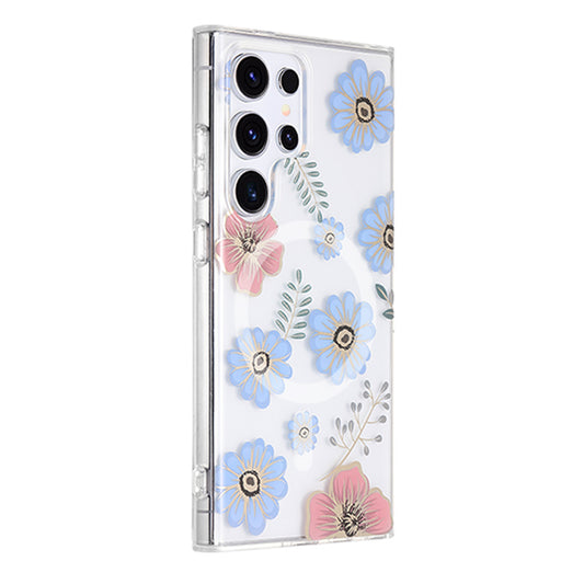 Samsung Galaxy S24 Ultra Mobilskal Magnet - Blommor Rosa/Blå image 2