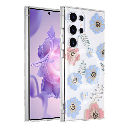 Samsung Galaxy S24 Ultra Mobilskal Magnet - Blommor Röd/Blå image 1