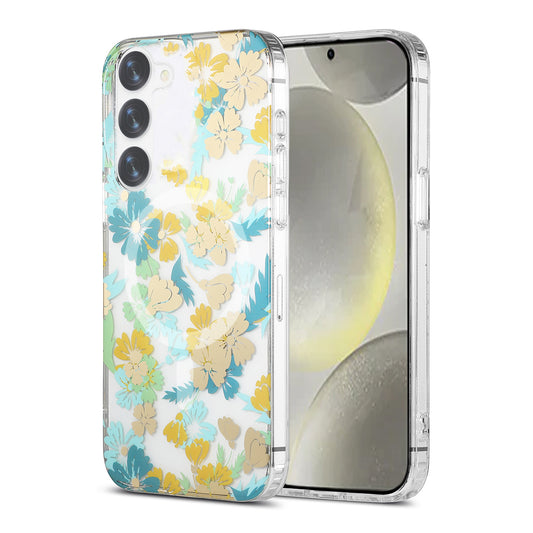 Samsung Galaxy S23 Mobilskal Magnet - Blommor Turkos image 1