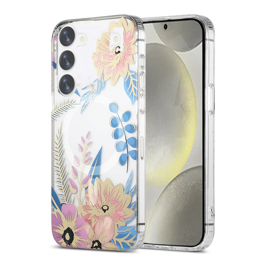 Samsung Galaxy S23 Mobilskal Magnet - Blommor Rosa/Blå image 1