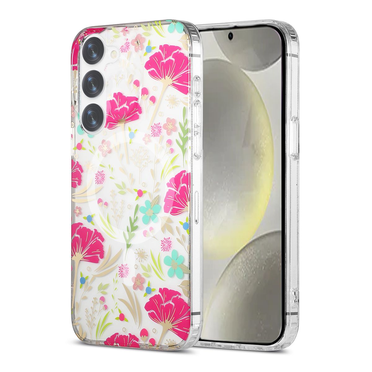 Samsung Galaxy S23 Mobilskal Magnet - Blommor Röd/Grön image 1