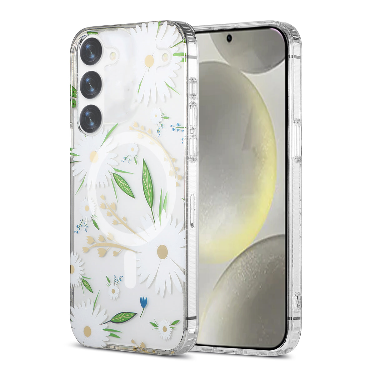 Samsung Galaxy S23 Mobilskal Magnet - Blommor Vit image 1