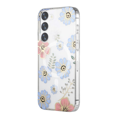 Samsung Galaxy S23 Mobilskal Magnet - Blommor Röd/Blå image 2