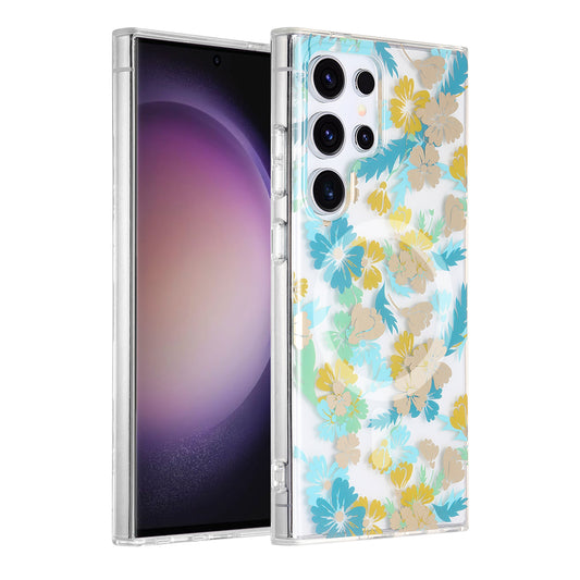 Samsung Galaxy S23 Ultra Mobilskal Magnet - Blommor Turkos image 1