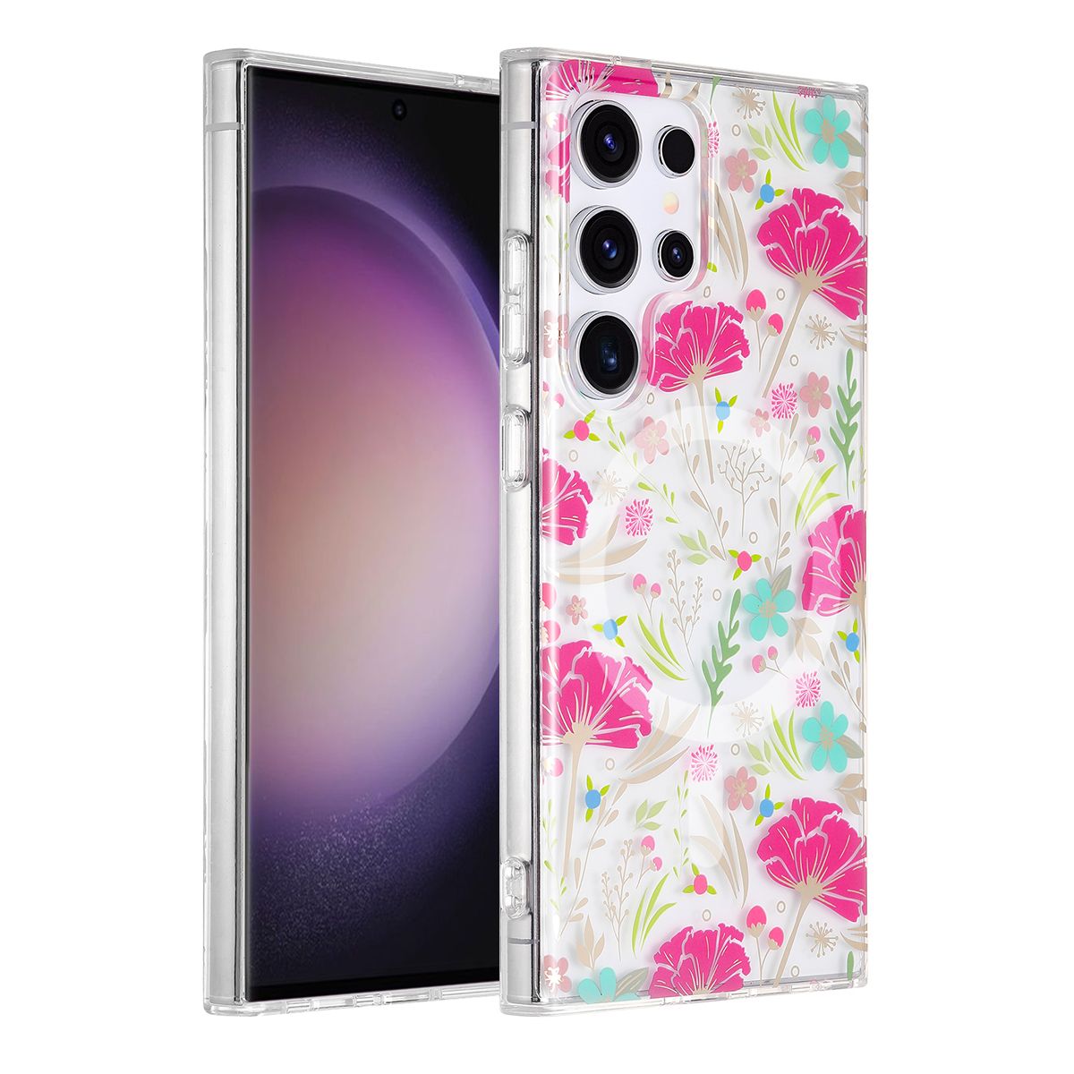 Samsung Galaxy S23 Ultra Mobilskal Magnet - Blommor Röd/Grön image 1