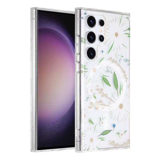 Samsung Galaxy S23 Ultra Mobilskal Magnet - Blommor Vit image 1