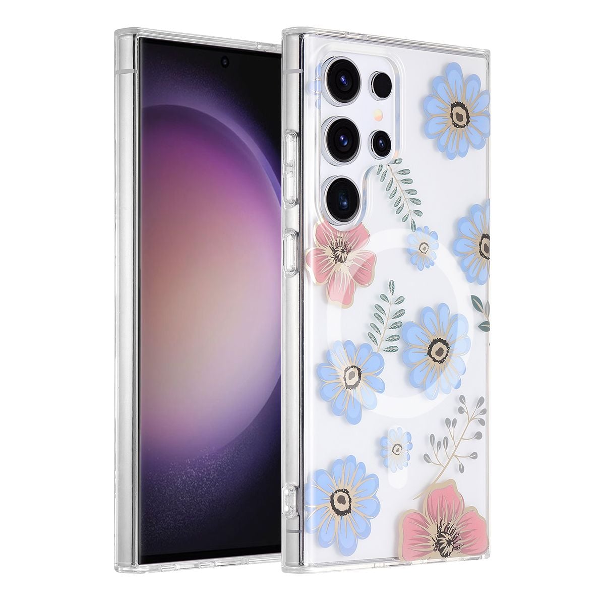 Samsung Galaxy S23 Ultra Mobilskal Magnet - Blommor Röd/Blå image 1