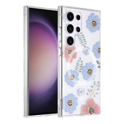 Samsung Galaxy S23 Ultra Mobilskal Magnet - Blommor Röd/Blå image 1