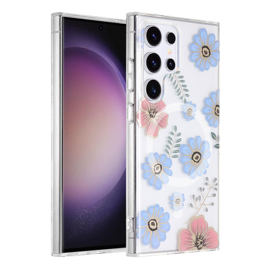 Samsung Galaxy S23 Ultra Mobilskal Magnet - Blommor Röd/Blå image 1