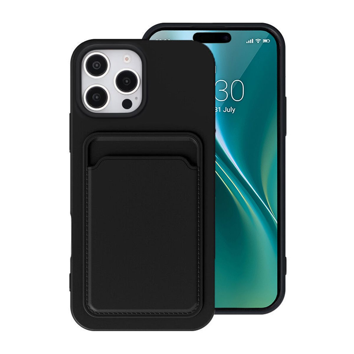 iPhone 16 Pro Mobilskal Silikon med Korthållare - Svart image 1