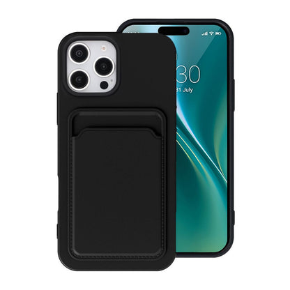 iPhone 16 Pro Mobilskal Silikon med Korthållare - Svart image 1