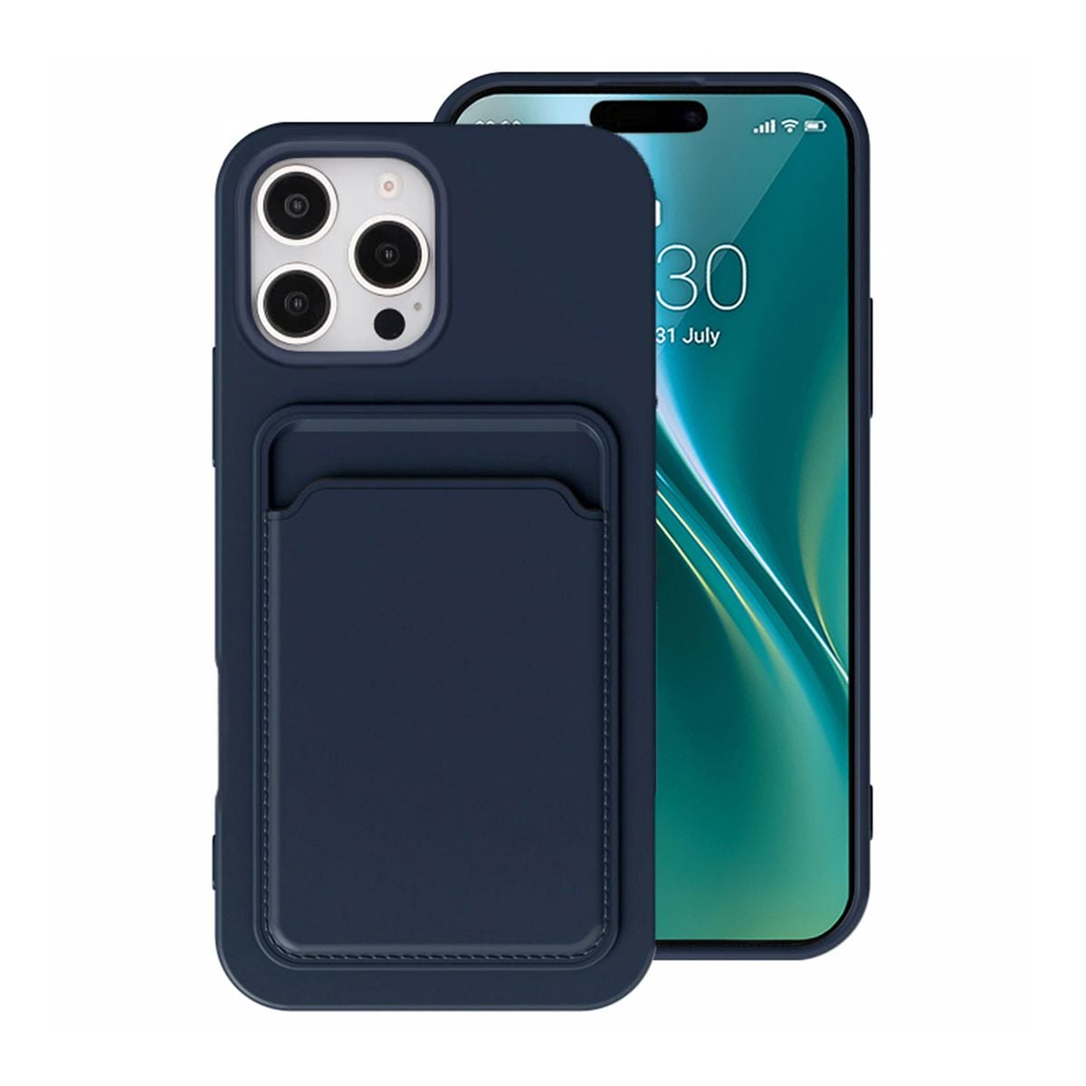 iPhone 16 Pro Mobilskal Silikon med Korthållare - Blå image 1
