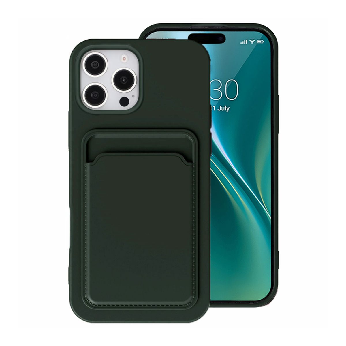 iPhone 16 Pro Mobilskal Silikon med Korthållare - Militärgrön image 1