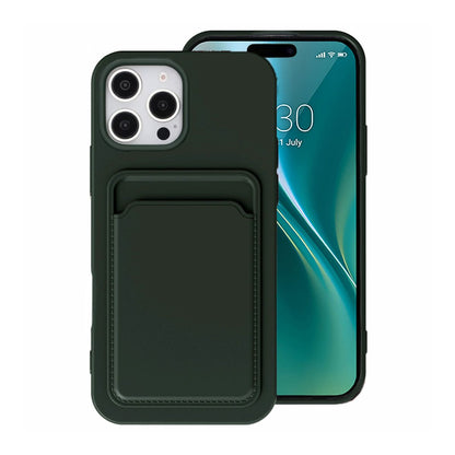 iPhone 16 Pro Mobilskal Silikon med Korthållare - Militärgrön image 1