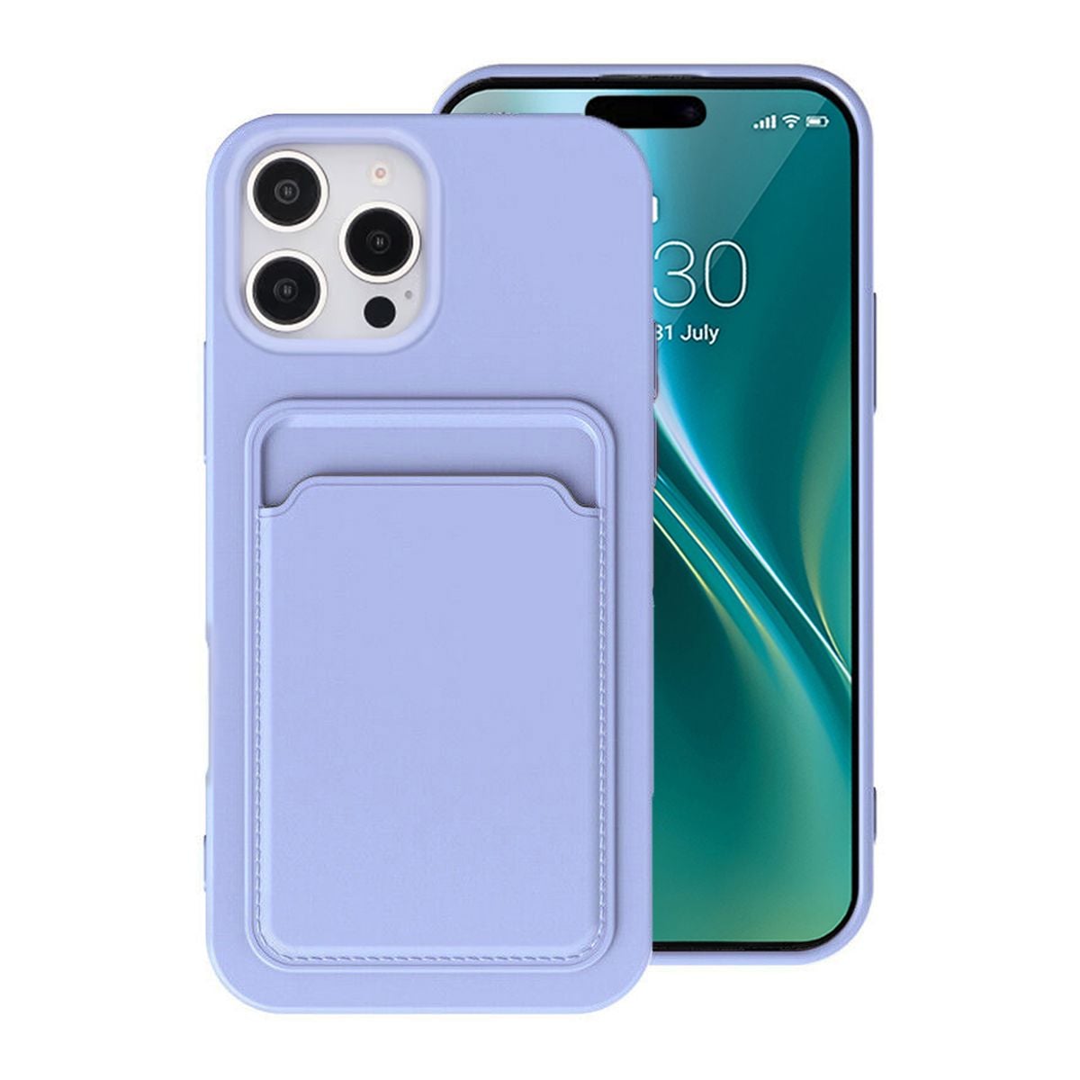 iPhone 16 Pro Mobilskal Silikon med Korthållare - Lila image 1