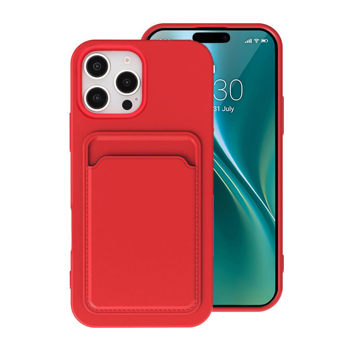 iPhone 16 Pro Mobilskal Silikon med Korthållare - Röd image 1