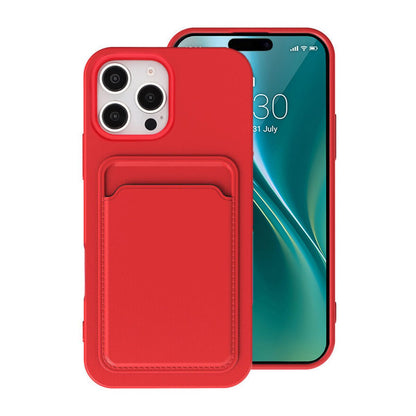 iPhone 16 Pro Mobilskal Silikon med Korthållare - Röd image 1