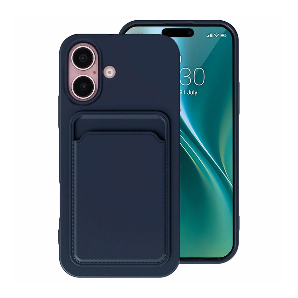 iPhone 16 Mobilskal Silikon med Korthållare - Blå image 1