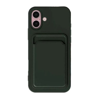 iPhone 16 Mobilskal Silikon med Korthållare - Militärgrön image 2